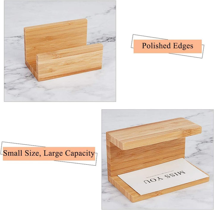 OLYCRAFT 4PCS Bambusholz Desktop Visitenkartenhalter Display Für Schreibtisch Natürliche Bambus Visi