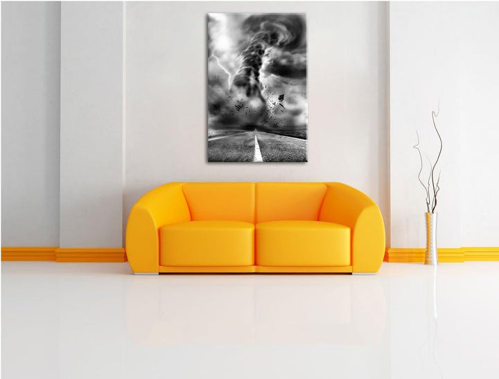 Pixxprint Wirbelsturm auf Highway / 100x70cm Leinwandbild bespannt auf Holzrahmen/Wandbild Kunstdruc