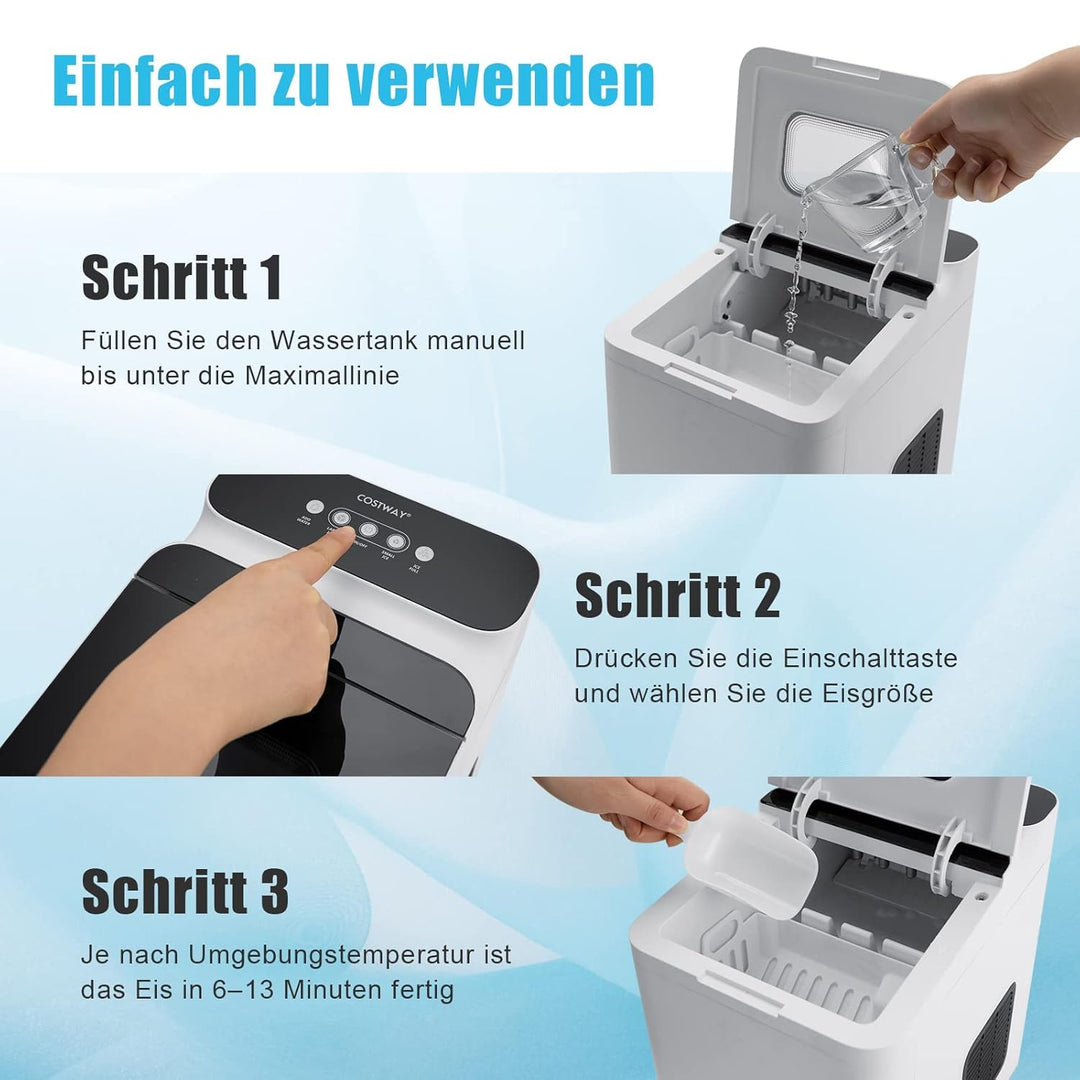 COSTWAY Eiswürfelmaschine Edelstahl Klein | Ice Cube Maker | 12 Kg 24 H | Zubereitung in 6 Min | 1,5