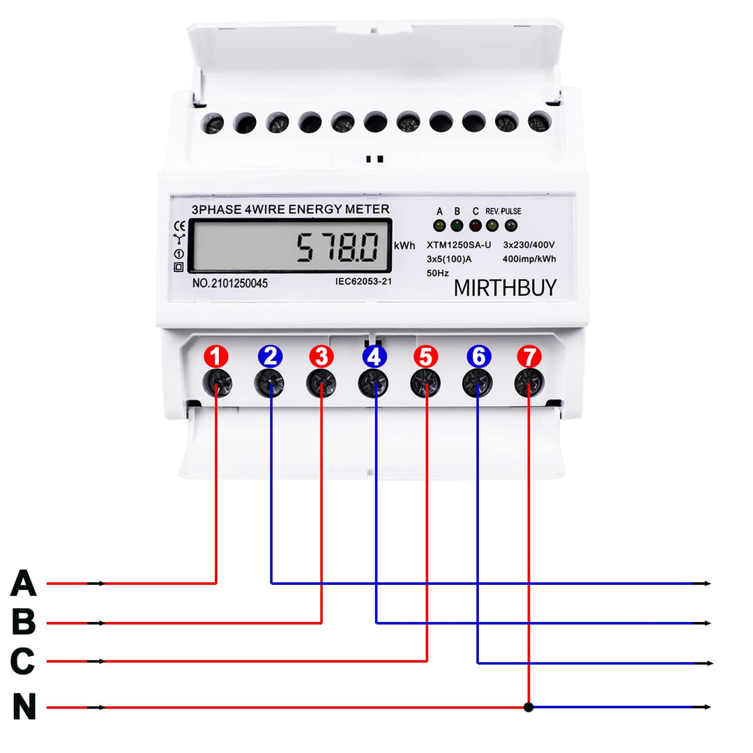 MIRTHBUY Digitaler Drehstromzähler Stromzähler mit LCD, 3-Phasen-4-Draht, Wechselstromzähler,Geeicht