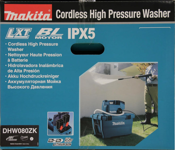 Makita DHW080ZK Akku-Hochdruckreiniger 2x18V (ohne Akku, ohne Ladegerät) inkl. Wasser- und Transport