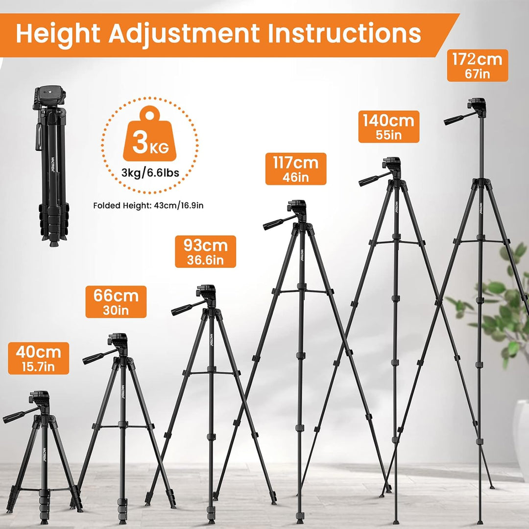 Handy Stativ, 2024 Upgrade 172cm/67inch Kamera Stativ für Smartphone iPad mit Telefonhalterung und F