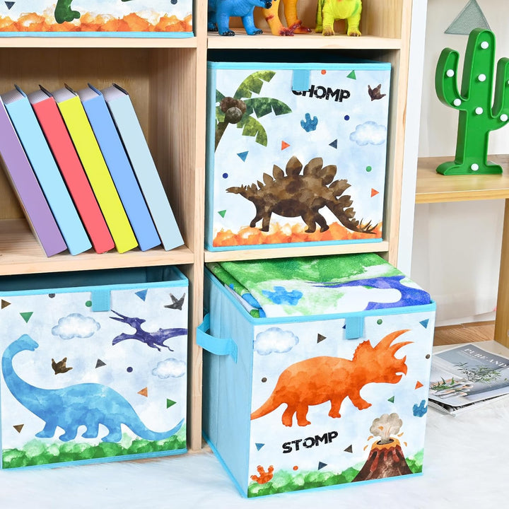 WERNNSAI Dinosaurier Aufbewahrungsbehälter - 4er-Pack Faltbare Aufbewahrungswürfel aus Stoff Organiz