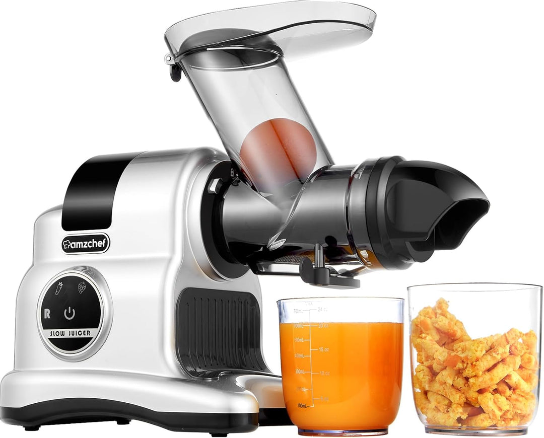 AMZCHEF Entsafter mit 80MM Grosser Einfüllschacht - 150W Entsafter Slow Juicer mit 2 Geschwindigkeit