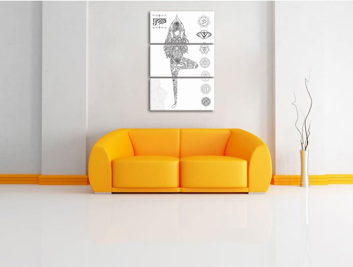 Pixxprint Yogafigur in der Tree Pose als Leinwandbild/Grösse: 3 Teilig (120x80 cm) cm/Wandbild/Kunst