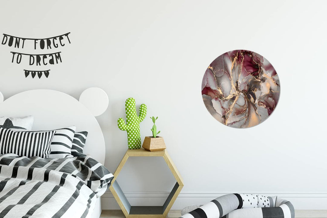 Wandbild Rund Wanddeko Deko Wohnzimmer Bilder 30x30 cm Gold - Marmor - Lila, 30x30 cm