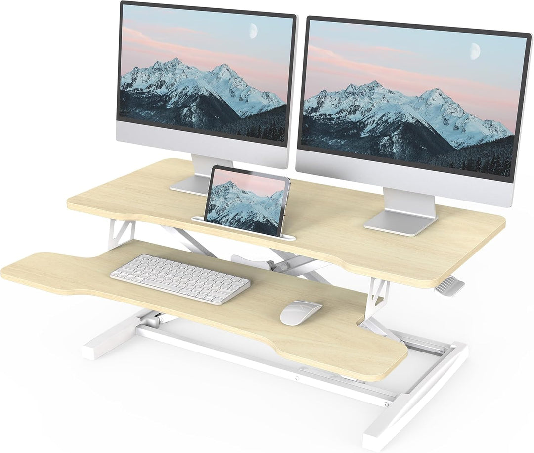 FITUEYES Höhenverstellbar Schreibtischaufsatz Büro Sitz Steh Computertisch 92 x 40 cm Stehpult mit T
