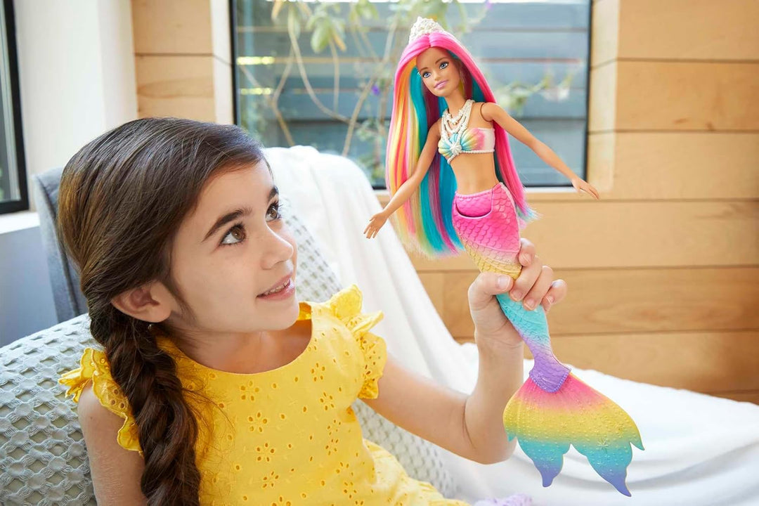 Barbie Dreamtopia Rainbow Magic Mermaid, Barbie Meerjungfrau mit Regenbogenhaaren, Farbwechselpuppe