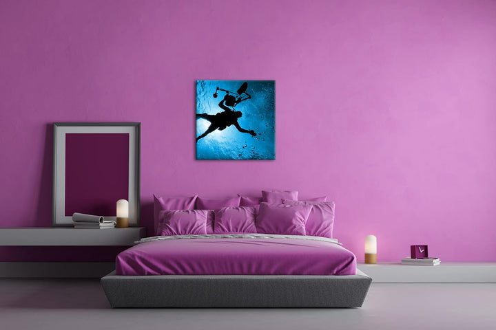 deyoli Taucher im tiefen Ozean Format: 60x60 Effekt: Monocrome Blau als Leinwandbild, Motiv fertig g