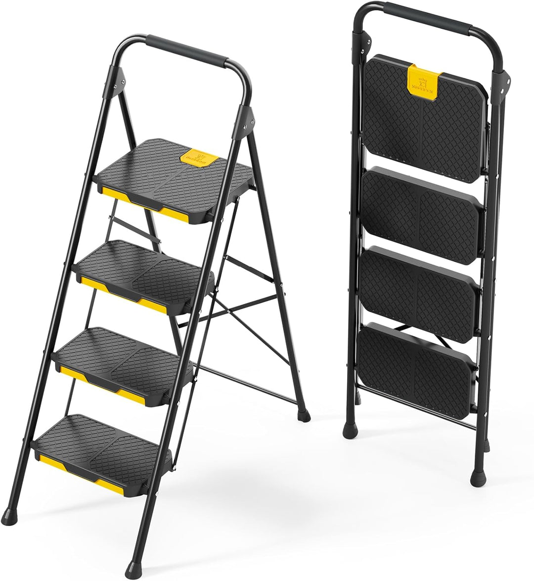 KINGRACK Leiter 4 Stufen, trittleiter 4 Stufen klappbar, mit rutschfestem, breitem Pedal und Handläu