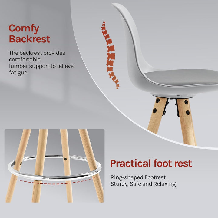 WOLTU® BH45gr-2 2 x Barhocker 2er Set Barstuhl aus Kunststoff Holzgestell mit Lehne + Fussstütze Des