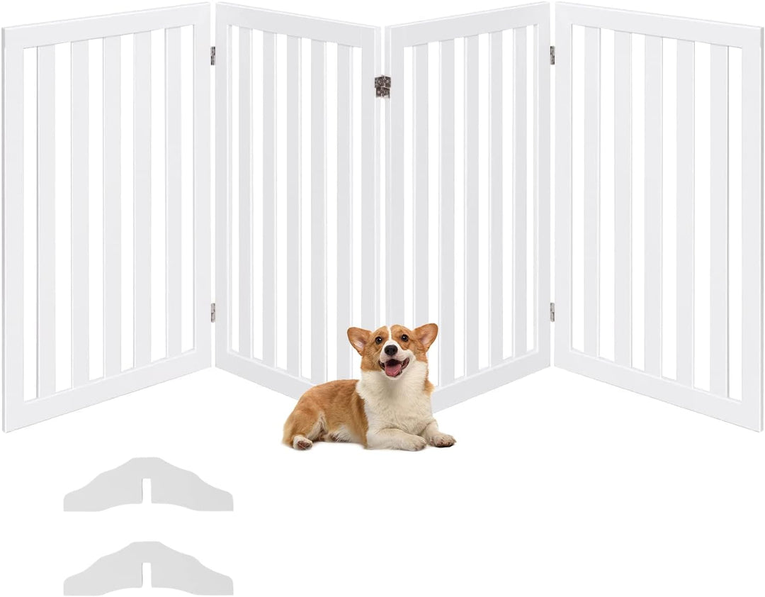 COSTWAY Absperrgitter Hunde 89cm Hoch, 4 Paneelen Schutzgitter Holz, Kindergitter klappbar, Treppeng