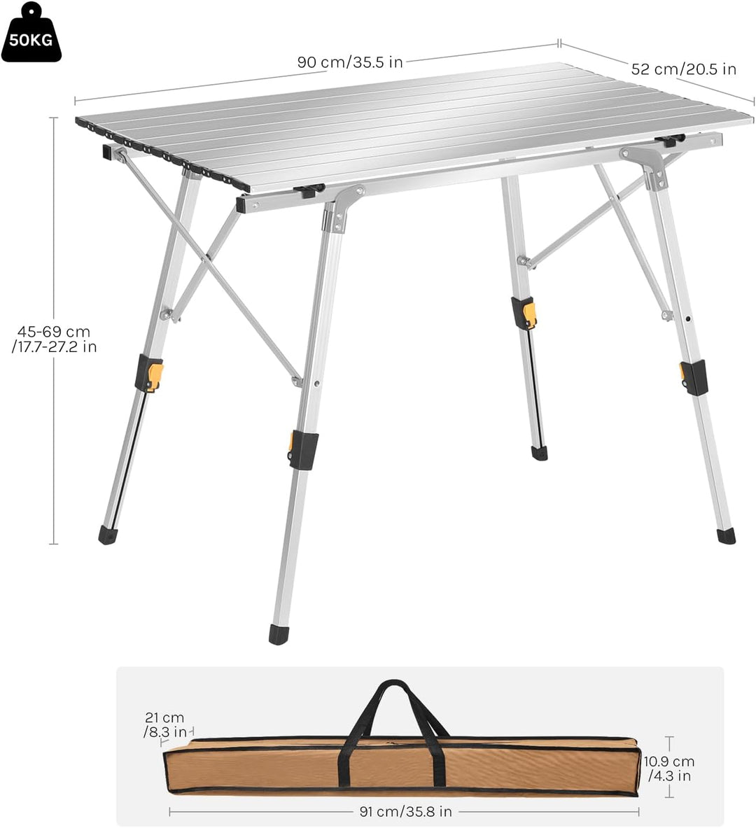 WOLTU Campingtisch Klapptisch aus Alu Gartentisch Balkontisch Reisetisch zusammenklappbar, mit Packt
