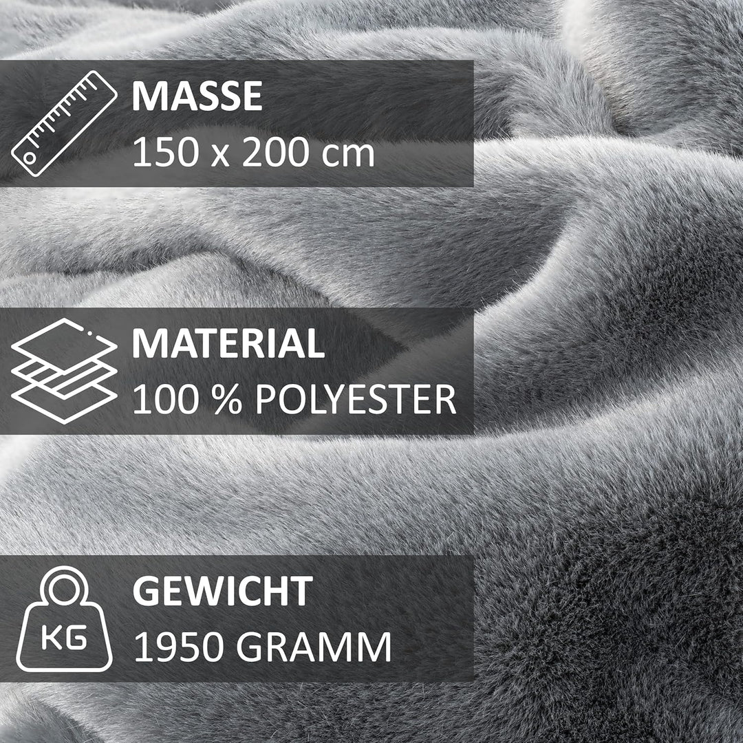 bonsport Kuscheldecke Felloptik 150x200 cm - Hochwertige Kunstfelldecke - Felldecke Fellimitat Decke