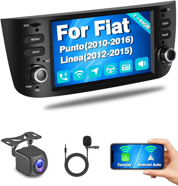 Hikity 2GB+64GB Android Autoradio Carplay für FIAT Punto (2010-2016) / Linea (2012-2015) 6,2" Touchs