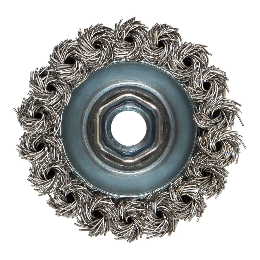 STIER Topfbürste Edelstahl, gezopfter Draht, für Winkelschleifer, Ø 65 mm, M14, Drahtstärke 0,5 mm,