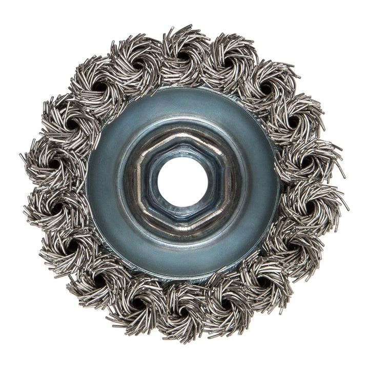 STIER Topfbürste Edelstahl, gezopfter Draht, für Winkelschleifer, Ø 65 mm, M14, Drahtstärke 0,5 mm,