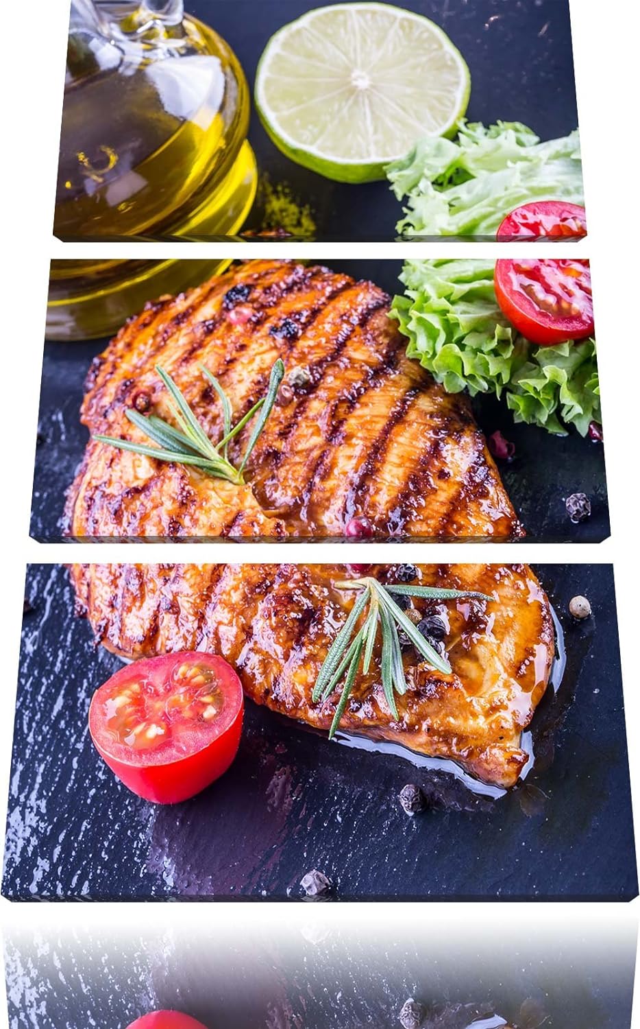 Grillmeister Steak als 3-Teiler Leinwandbild 120x80 Bild auf Leinwand, XXL riesige Bilder fertig ger