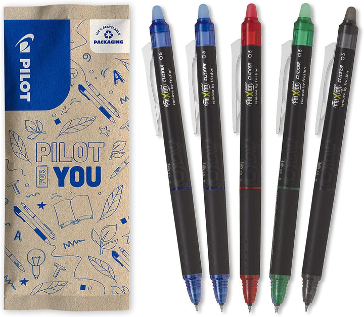 Pilot – 5er-Set Frixion Point Clicker – Tintenroller 0.5 mm mit löschbarer, thermosensitiver Tinte –