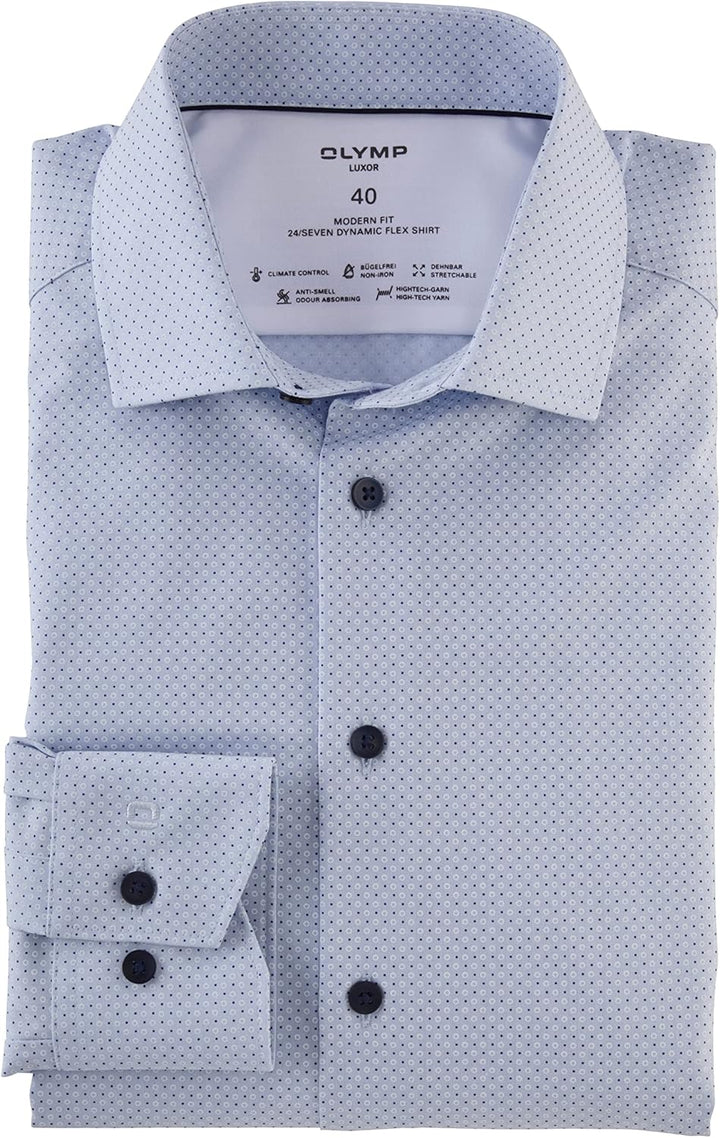OLYMP Herren Businesshemd Luxor 24/Seven,Rotationsdruck,modern fit,Global Kent 46 Hellblau, 46 Hellb