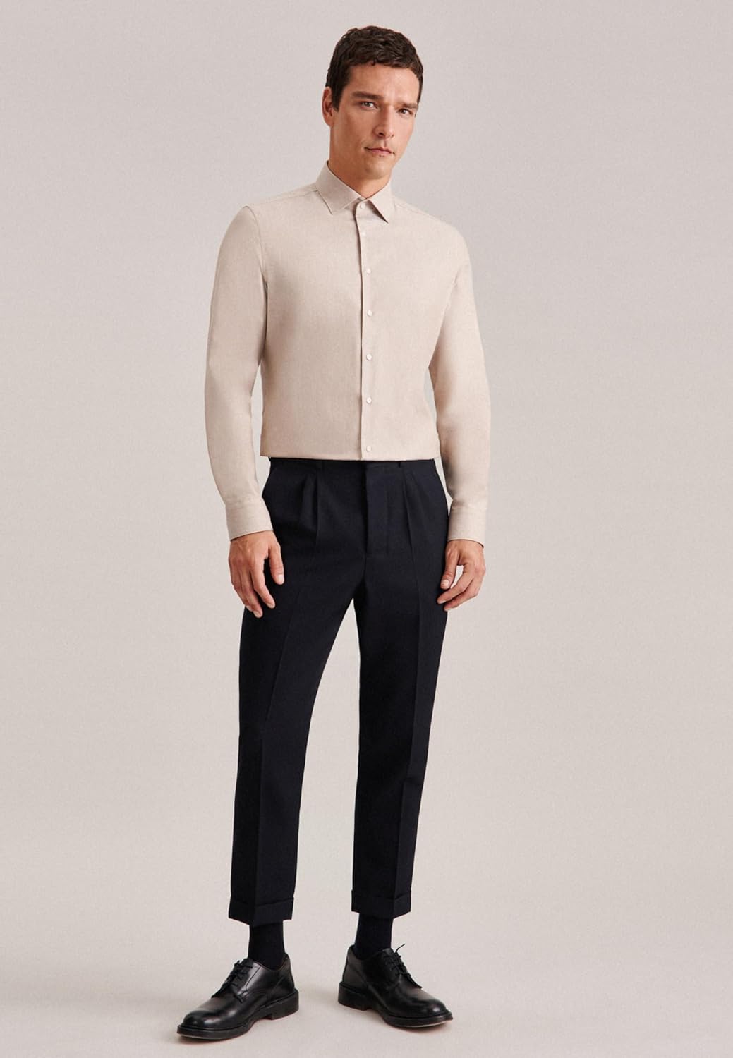 Seidensticker Herren Regular Fit Langarm Hemd 42 Beige, 42 Beige