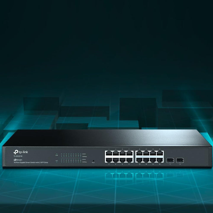 TP-Link TL-SG2218 16-Port Gigabit Managed Netzwerk LAN Switch mit 2 SFP-Slots (19 Zoll Rack-Montage,
