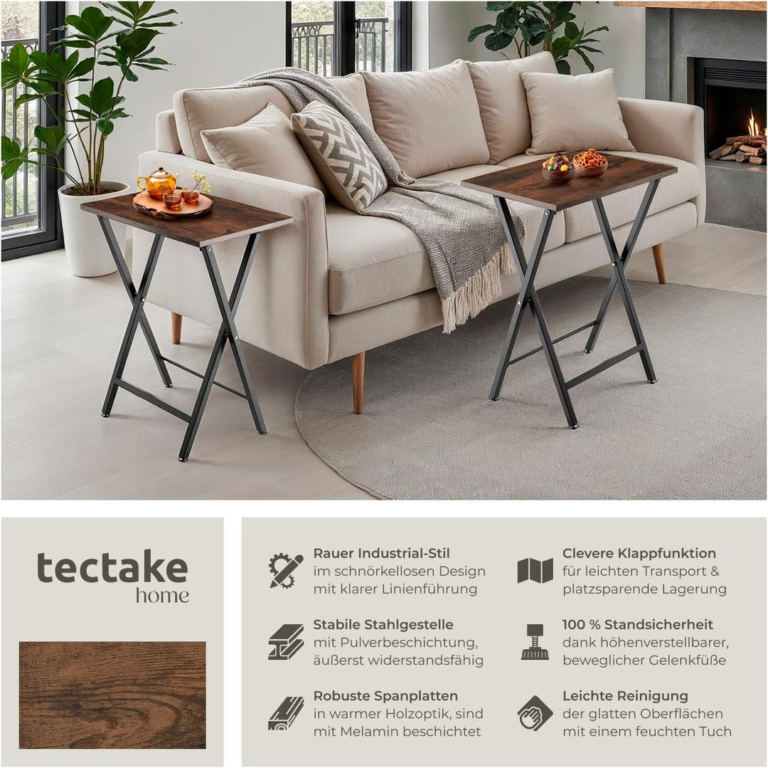 tectake 2er Set Beistelltisch klappbar, Holz Tablett Tisch im Industrie-Design, 48x36x66,5 cm, TV Tr