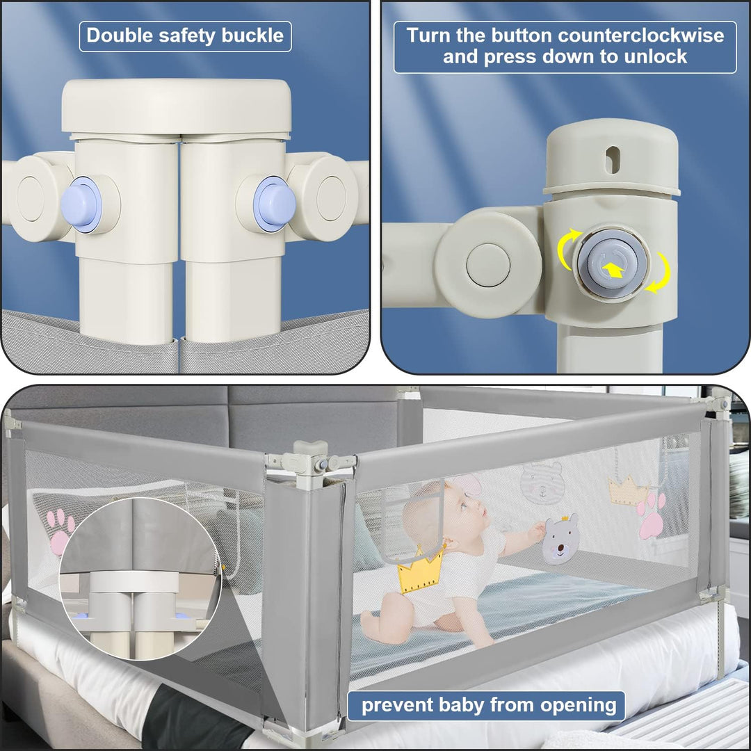 Tubiaz 200cm Bettgitter Rausfallschutz, Kinderbettgitter Höhenverstellbar 70-98cm, Bettschutzgitter