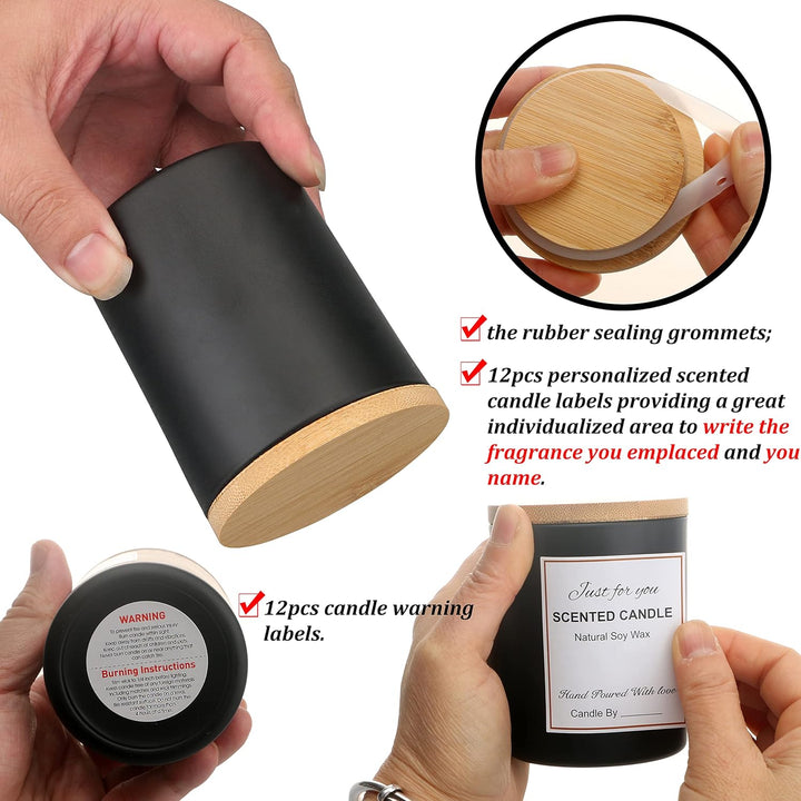 MILIVIXAY Mattierte schwarze Kerzengläser aus Glas mit Deckeln und Kerzenherstellungs-Sets, leere Ke