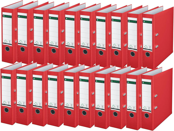 Leitz Qualitäts-Ordner 180° Plastik, 20er Pack, A4, Rot, 8,2 cm Rückenbreite, PP-laminierter Einband