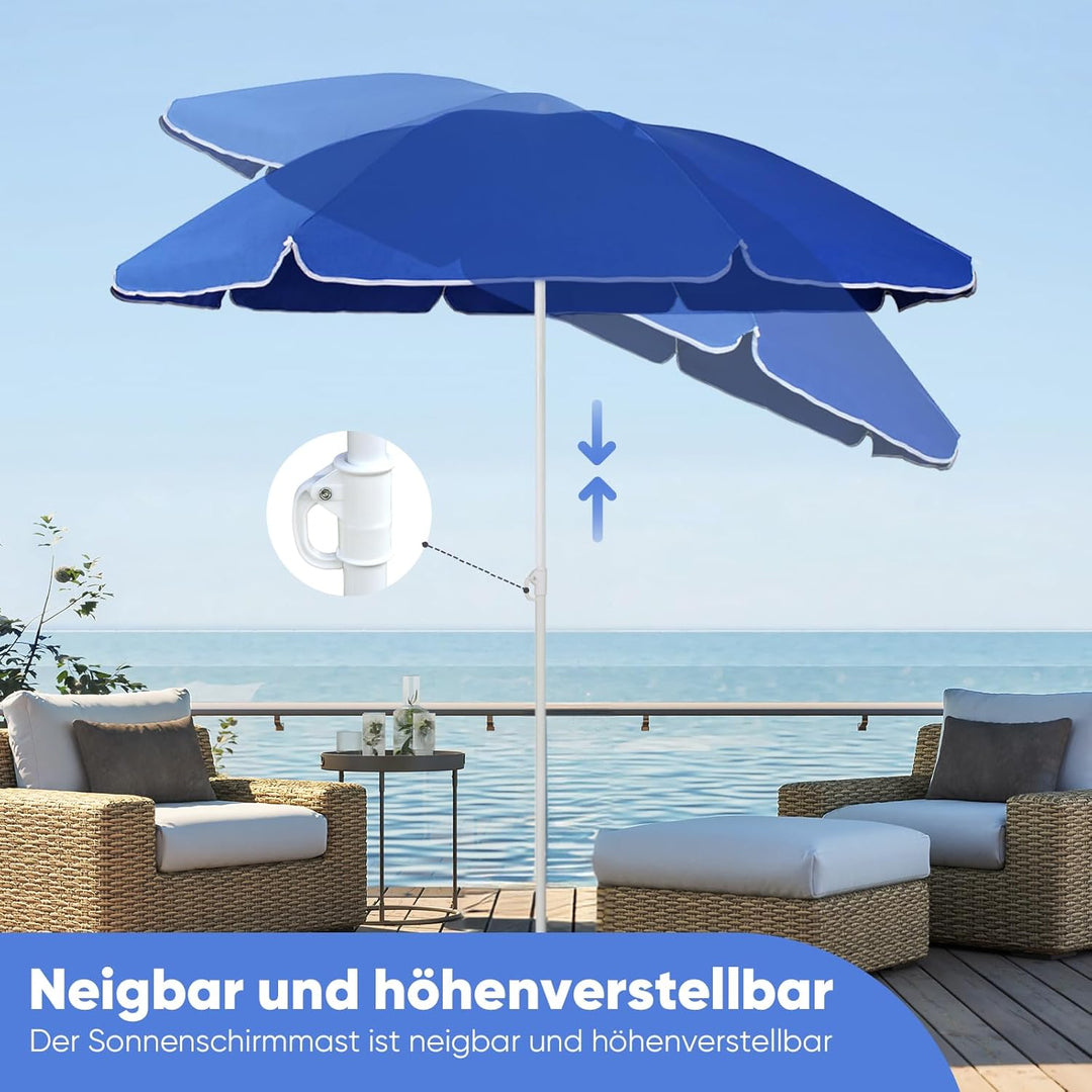 Sekey 160cm GRS-zertifizierter Sonnenschirm mit Sonnenschirmhalter für Garten, Terrasse & Strand | H