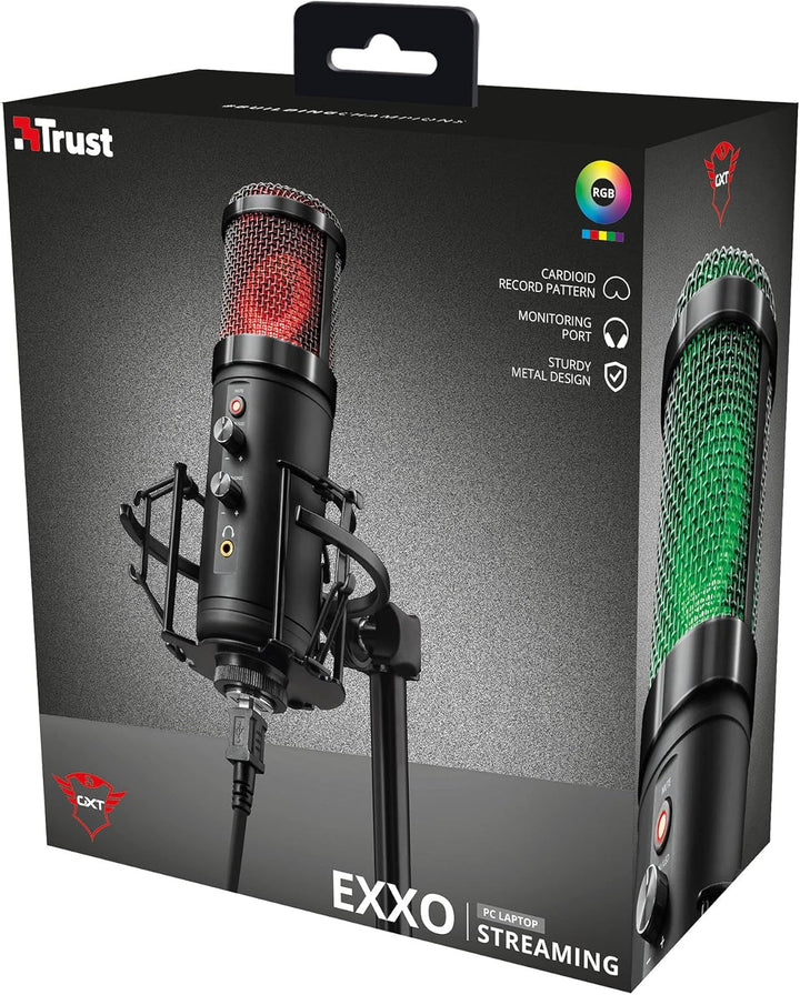 Trust Gaming GXT 256 Exxo USB Gaming Mikrofon für PC, PS4 und PS5 (mit Ständer, Kopfhöreranschluss u