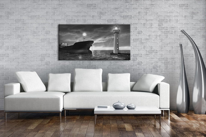 deyoli Orangener Himmel am Hafen Panorama 60x30 cm Effekt: Schwarz/Weiss als Leinwandbild, Motiv fer