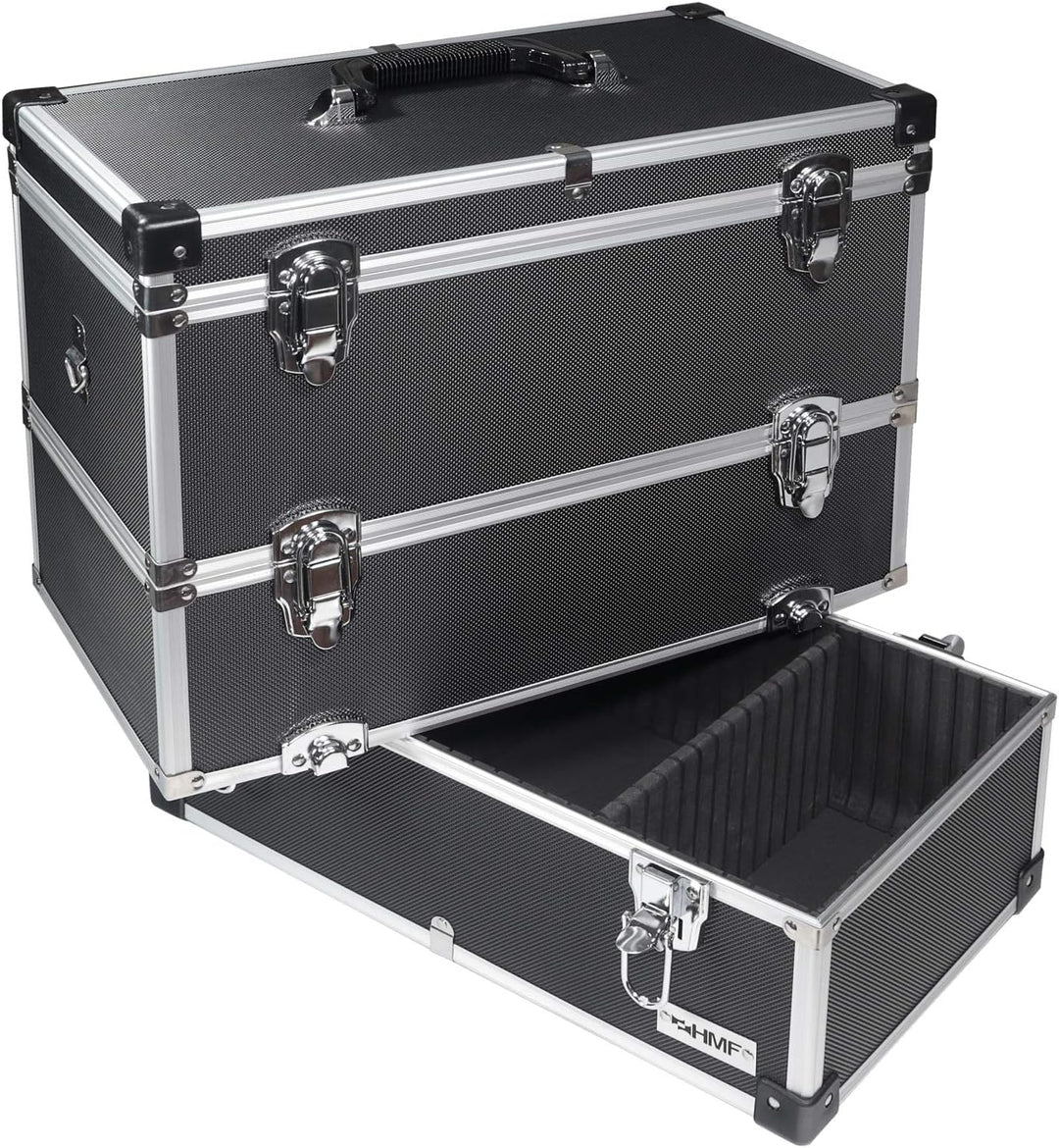 HMF 14661-02 Alu Werkzeugkoffer leer, 3 Etagen, 44 x 45 x 24 cm, schwarz, 3 Etagen