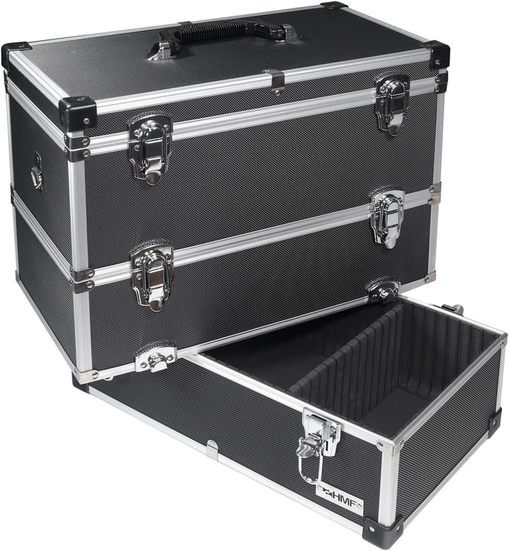 HMF 14661-02 Alu Werkzeugkoffer leer, 3 Etagen, 44 x 45 x 24 cm, schwarz, 3 Etagen