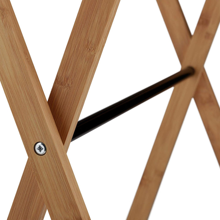 Relaxdays Handtuchhalter stehend, 4 Handtuchstangen, Badablage, Metall, Bambus, HBT 87 x 60,5 x 37,5