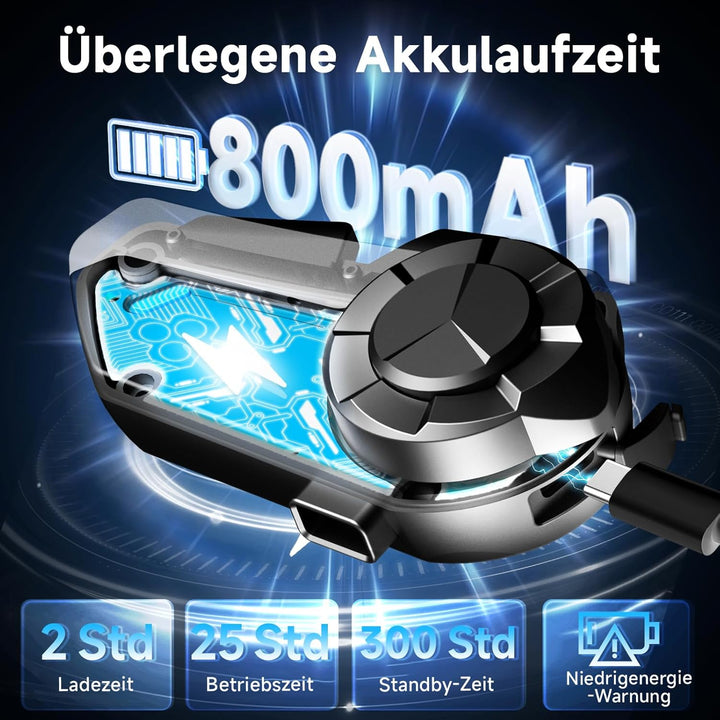 Moman Motorrad Intercom Headset, H2 Pro【2 Pack Schwarz】 Motorradhelm Gegensprechanlage Kommunikation