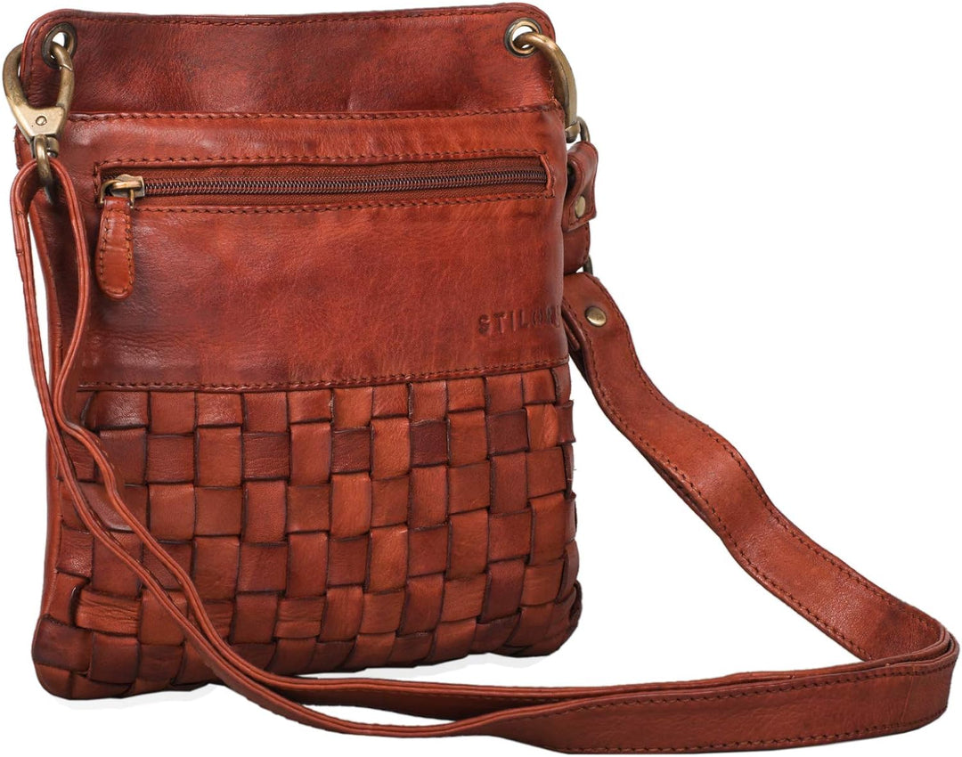 STILORD 'Sophie' Schultertasche Damen klein Leder Handtasche moderne Umhängetasche geflochten Freize