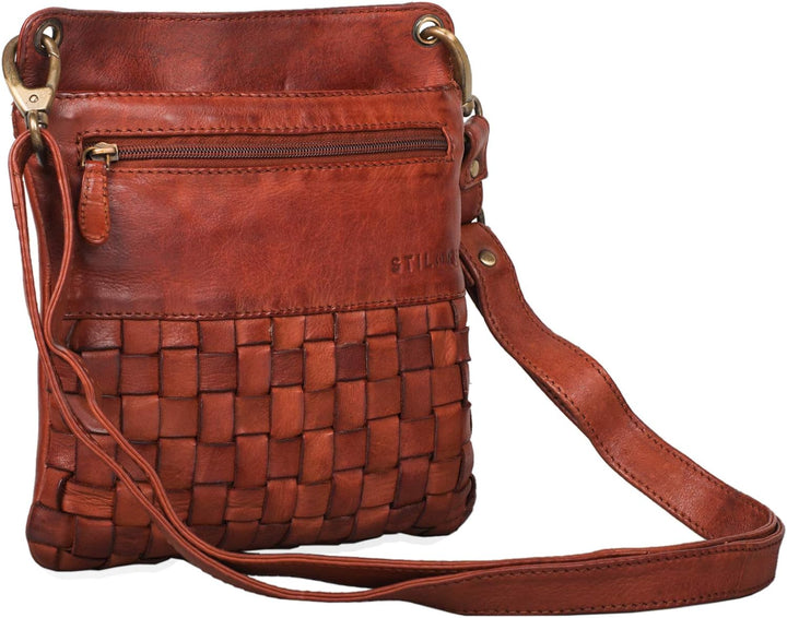 STILORD 'Sophie' Schultertasche Damen klein Leder Handtasche moderne Umhängetasche geflochten Freize