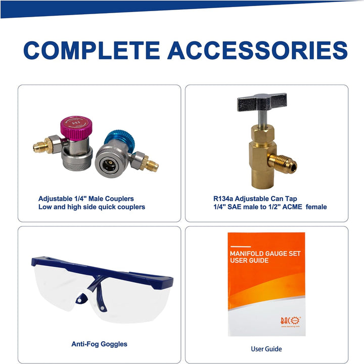 BACOENG Klimaanlage Split Monteurhilfe Kfz R134A R410A R407C R22 mit Schlauchset Schnellkupplung Man