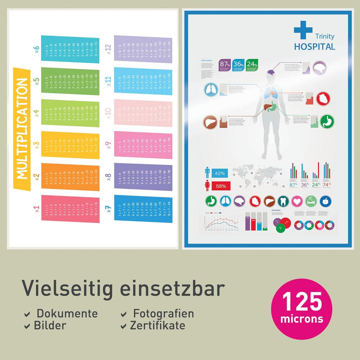 Leitz Heisslaminierfolien A3 125 mic, Laminierfolien in Premium-Qualität im 100er Pack, Glänzend, Tr