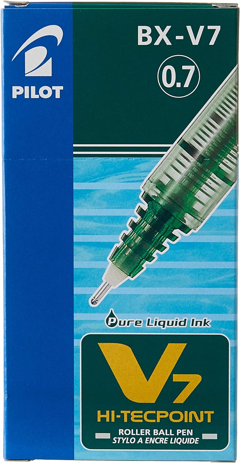 Pilot V7 Tintenroller mit Nadelspitze 0,7 mm Schreibspitze 0,5 mm Strichbreite 12 Stück grün grün 1