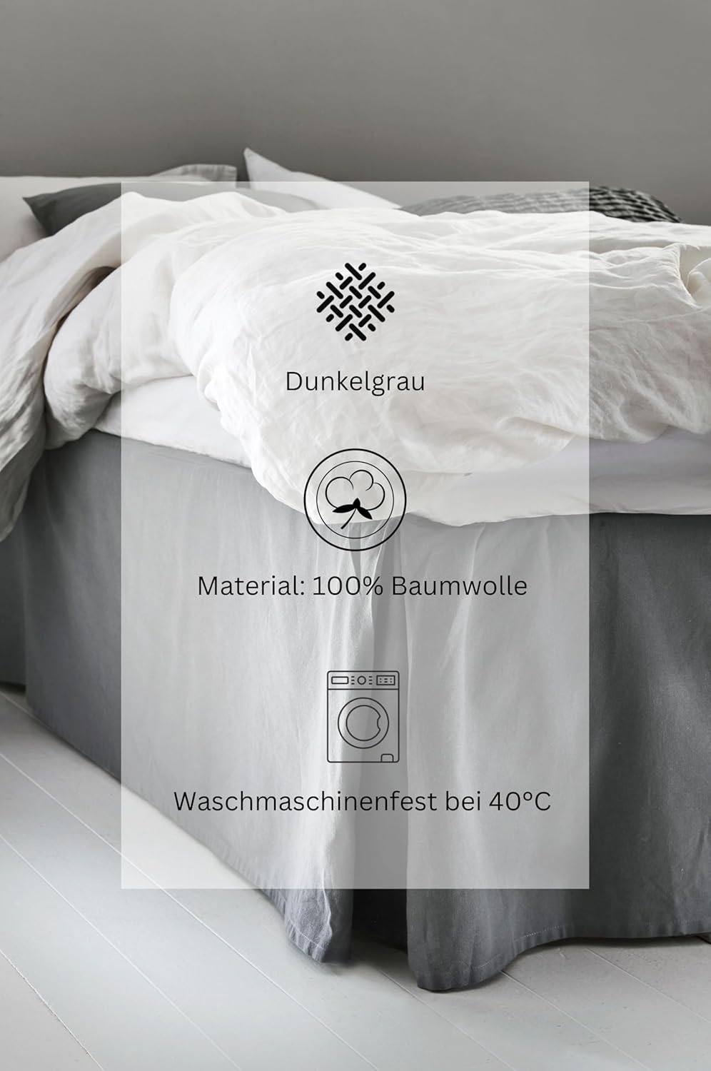Jotex Colour Betthusse - 100% hochwertige Bio-Baumwolle Bettrock, Höhe 45 cm - Dunkelgrau, 180 x 200