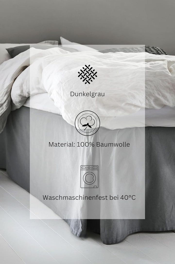 Jotex Colour Betthusse - 100% hochwertige Bio-Baumwolle Bettrock, Höhe 45 cm - Dunkelgrau, 180 x 200