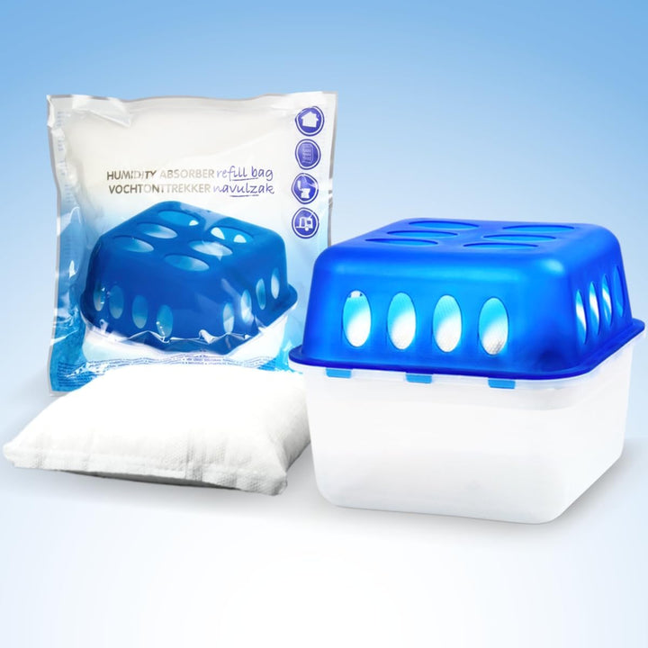 Stimo 4x Luftentfeuchter Box mit 8 Nachfüllpacks Raumentfeuchter Feuchtigkeits-Stopper mit Granulat