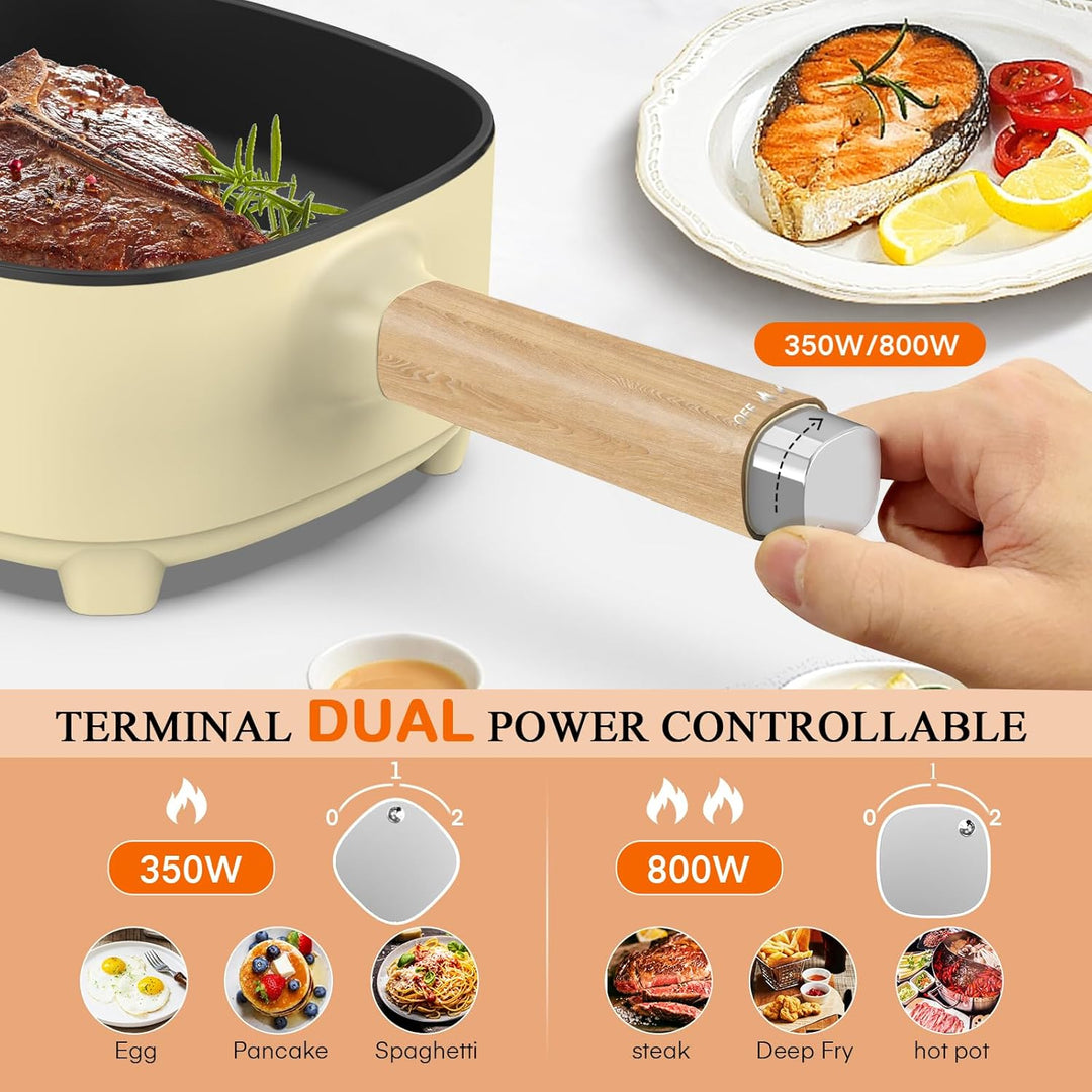 Audecook Elektrischer Topf, 2 l, Antihaft-Keramikglasur, Bratpfanne, 20,3 cm, multifunktionale elekt