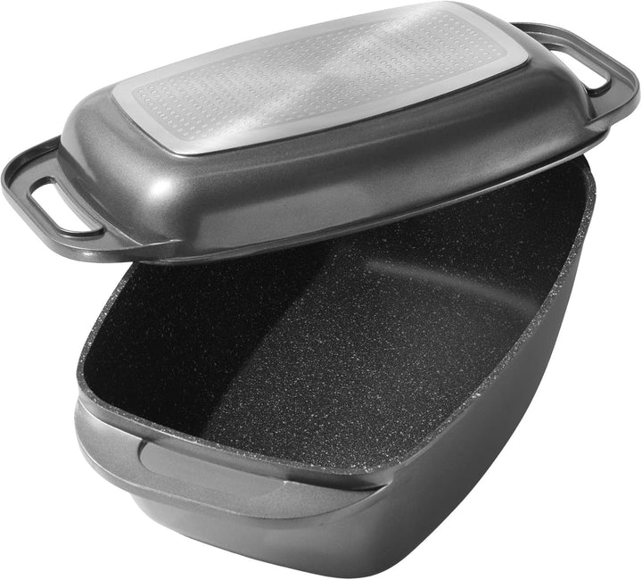 STONELINE Bräter Induktion 43 x 26 cm, 7,8 L, Bräter mit Deckel backofengeeignet, Deckel als Auflauf