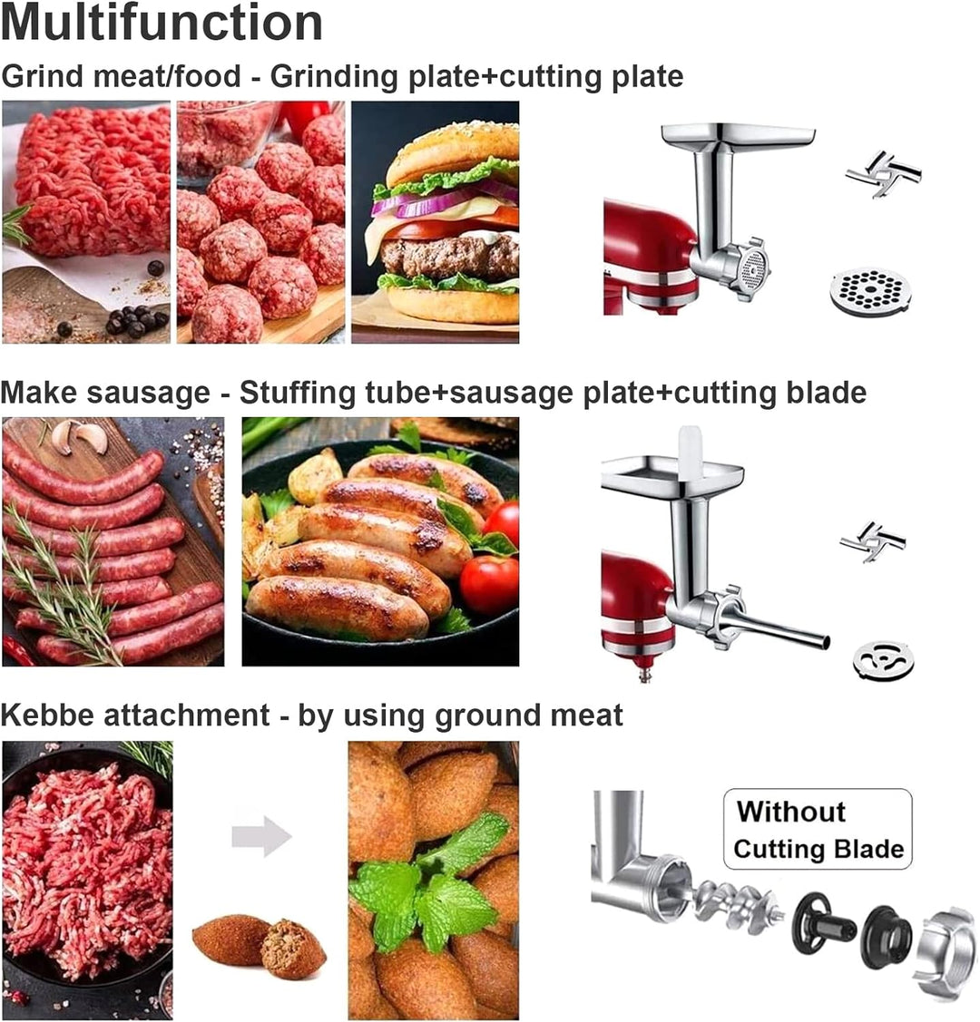 COFUN Fleischwolf Aufsatz für Kitchenaid Zubehör, als Kitchen Aid Zubehör mit 4 Mahlscheibe 3 Wurstf