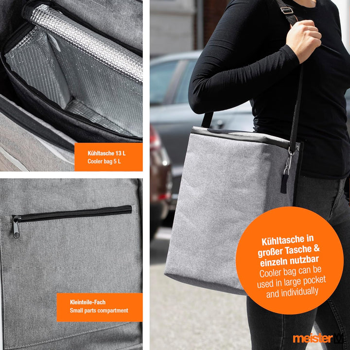 Meister Einkaufstrolley Premium Grau, 45 L – Klappbarer Einkaufsroller mit Luftreifen, Kühltasche &