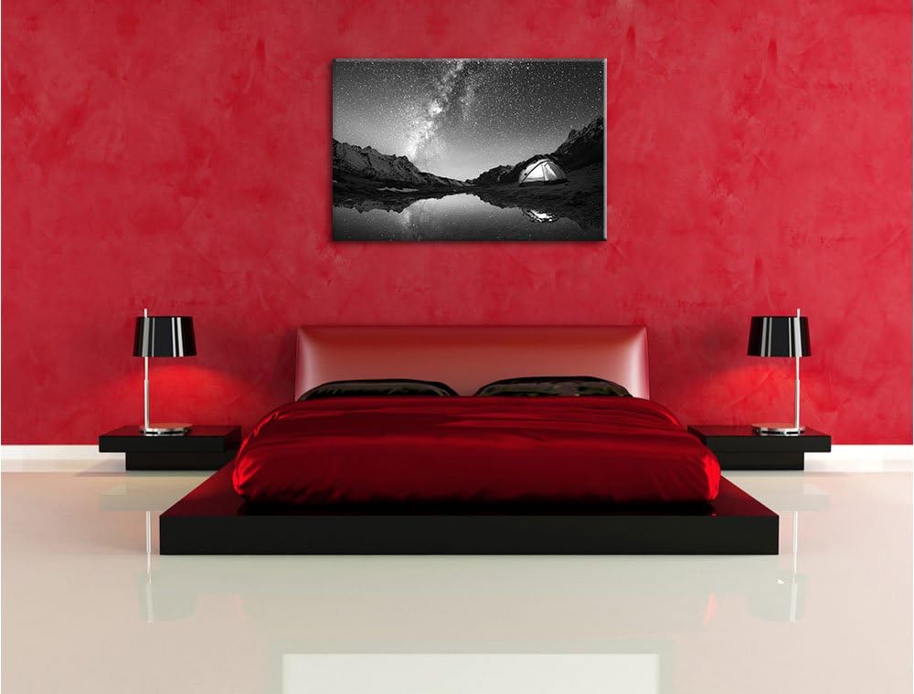Pixxprint Zelten unter tausenden Sternen als Leinwandbild/Grösse: 100x70 cm/Wandbild/Kunstdruck/fert